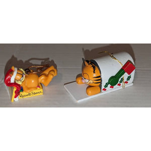 2 Vintage 1980's Collectible Garfield Christmas Ornaments Rare Wooden